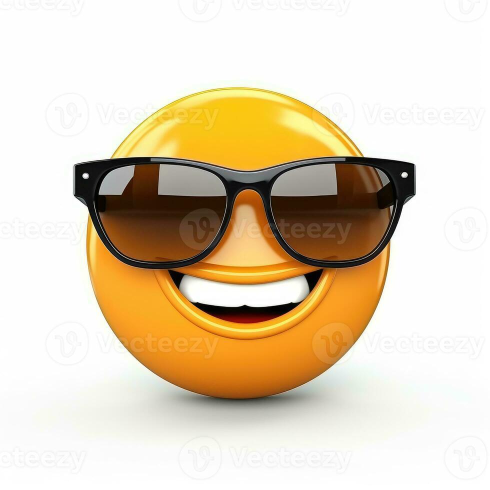 ai gerado sorridente emoji com oculos de sol isolado em branco fundo foto