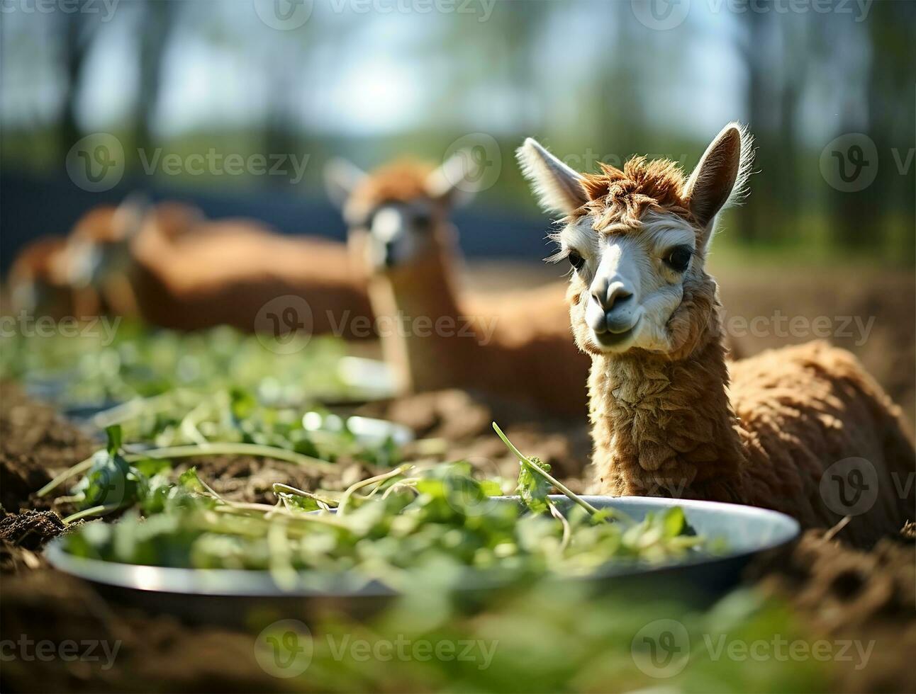 ai gerado alpacas vivo em uma cidade Fazenda foto