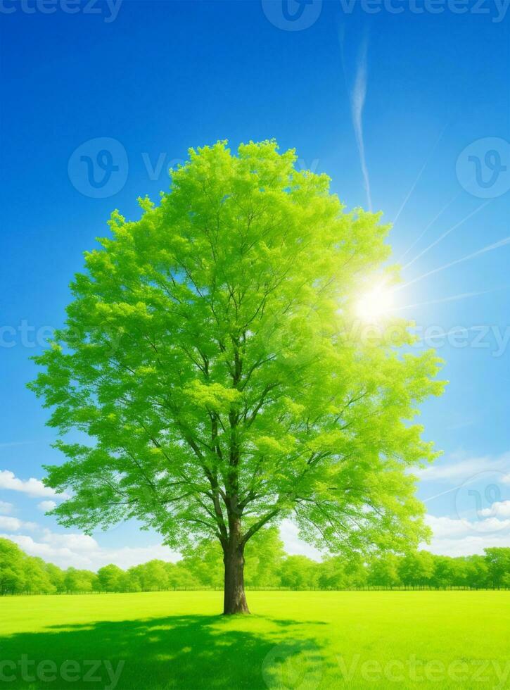 ai gerado verde árvore, fundo céu realista Visão foto