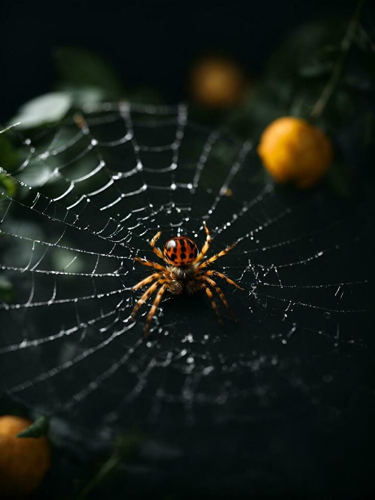 ai gerado teias de aranha às noite, ai gerado. foto