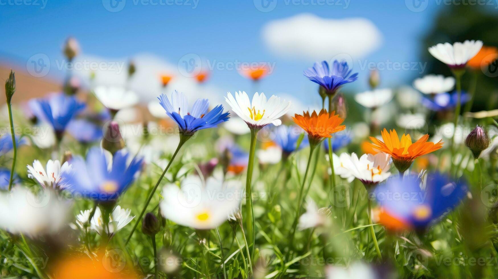 ai gerado flores, fundo imagem, flor campo, brilho, frescor, cenário, paisagem, natureza foto