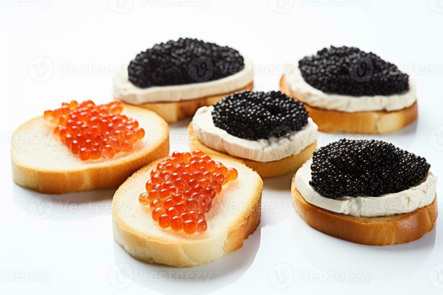 ai gerado Preto e vermelho peixe caviar. canapés com caviar foto