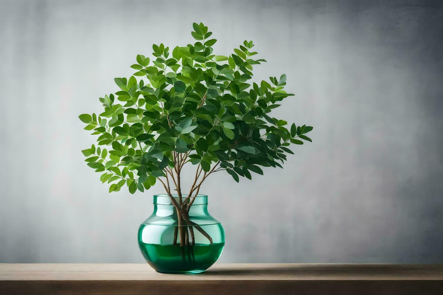 ai gerado uma em vaso plantar em uma mesa dentro frente do uma parede foto