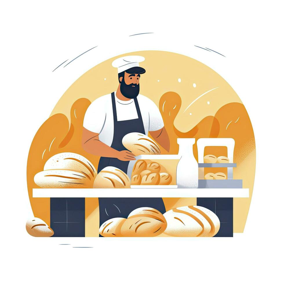 ai gerado minimalista ui ilustração do uma padeiro fazer artesão pão dentro uma plano ilustração estilo em uma branco fundo foto