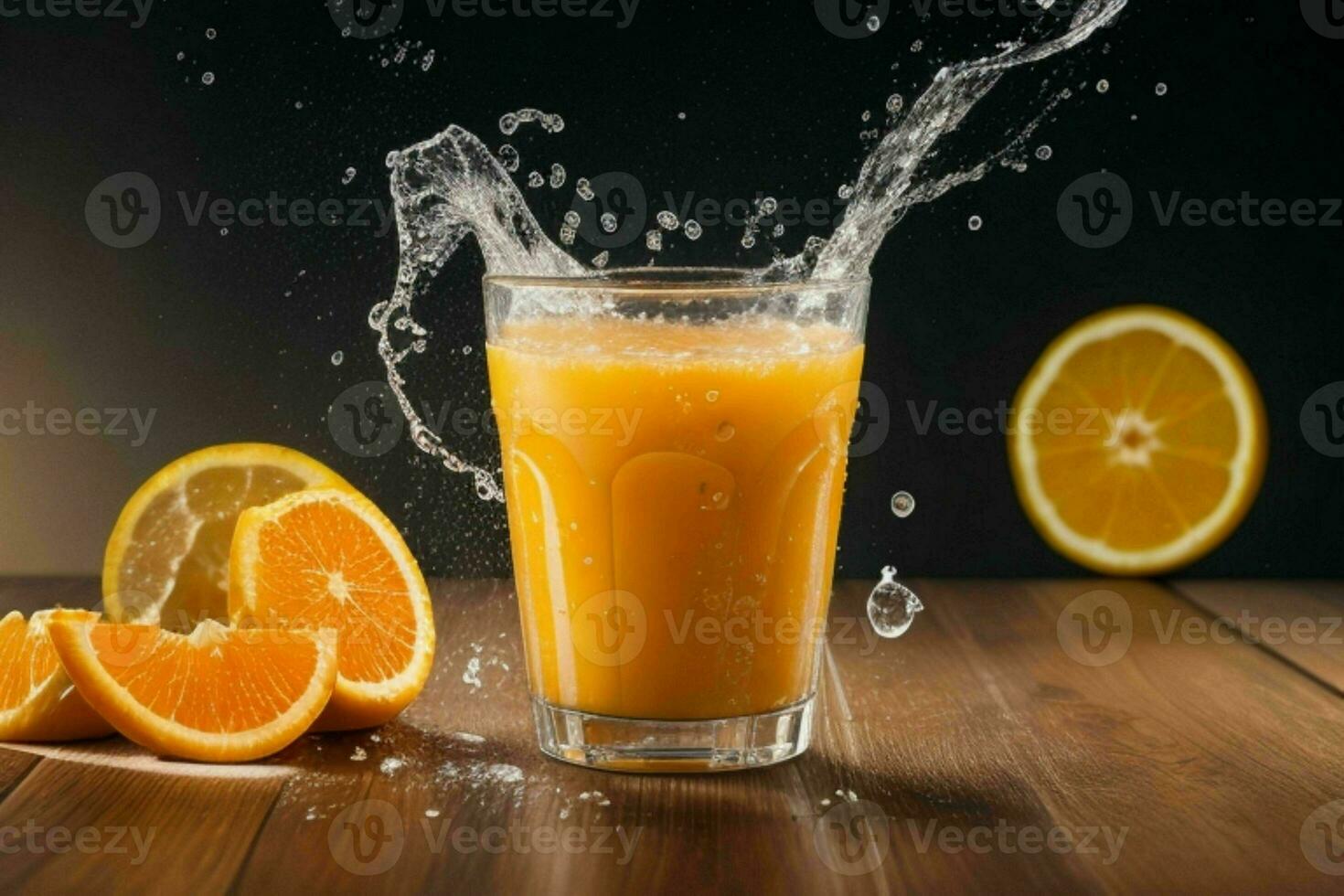 ai gerado laranja suco respingo com gelo cubos. pró foto