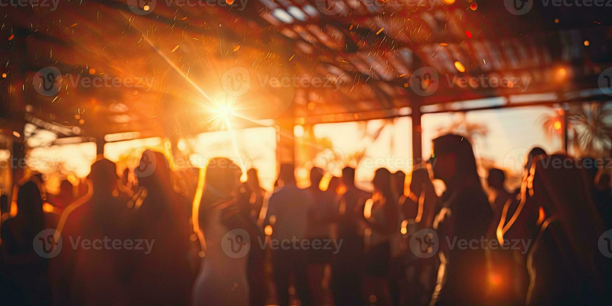 ai gerado borrado brilhando fundo pessoas às festa de generativo ai. foto