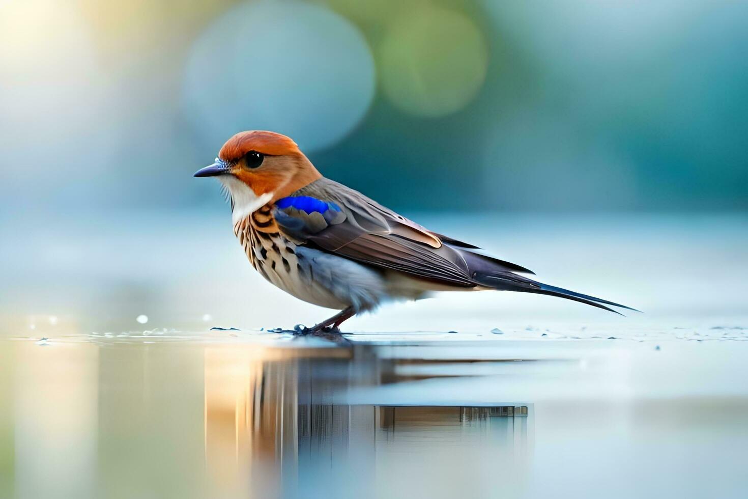 ai gerado uma pequeno pássaro com uma azul e branco cabeça foto