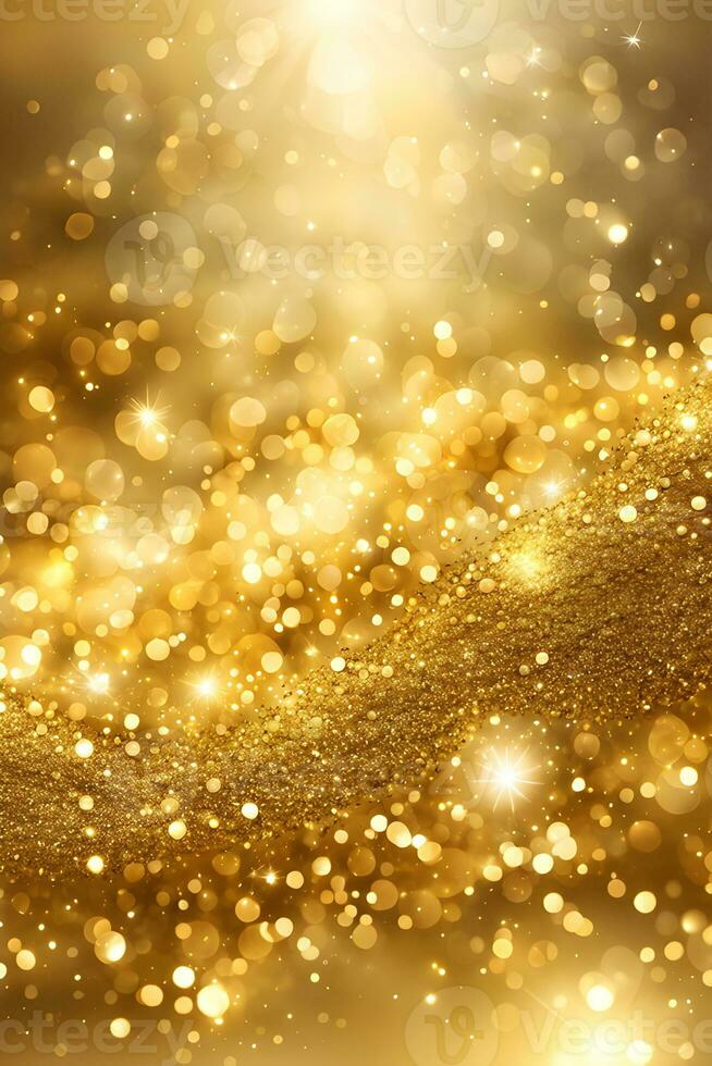 ai gerado abstrato fundo, dourado brilhar Natal com bokeh desfocado luzes. ai generativo foto
