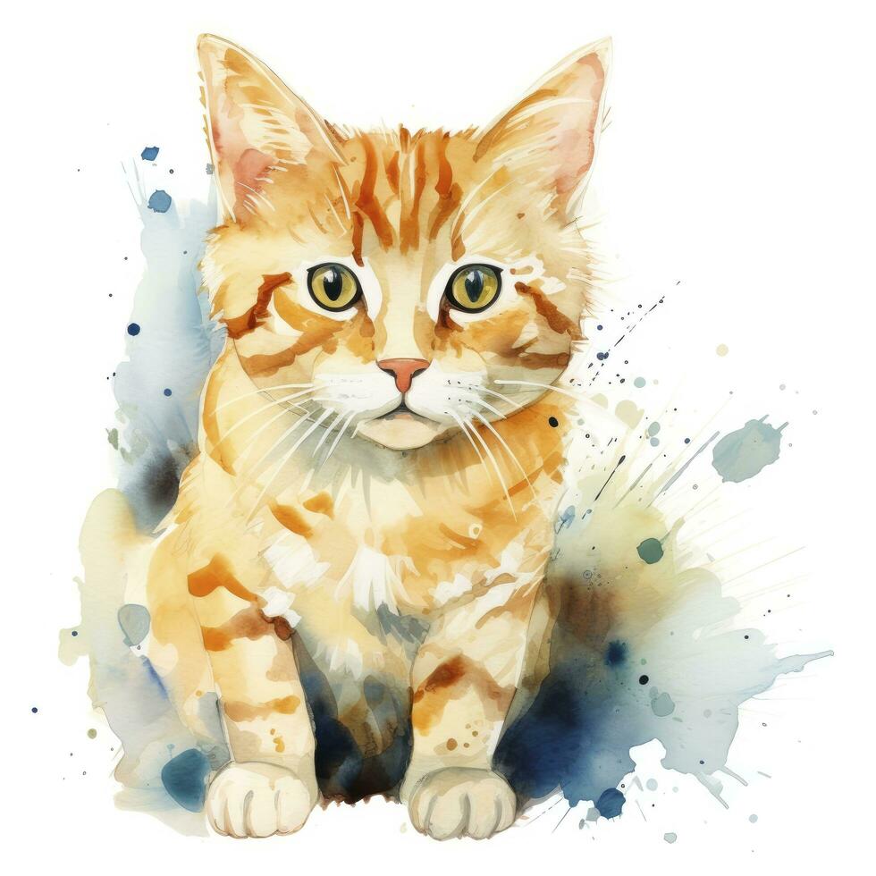 ai gerado aguarela gato grampo arte em branco fundo. ai gerado foto