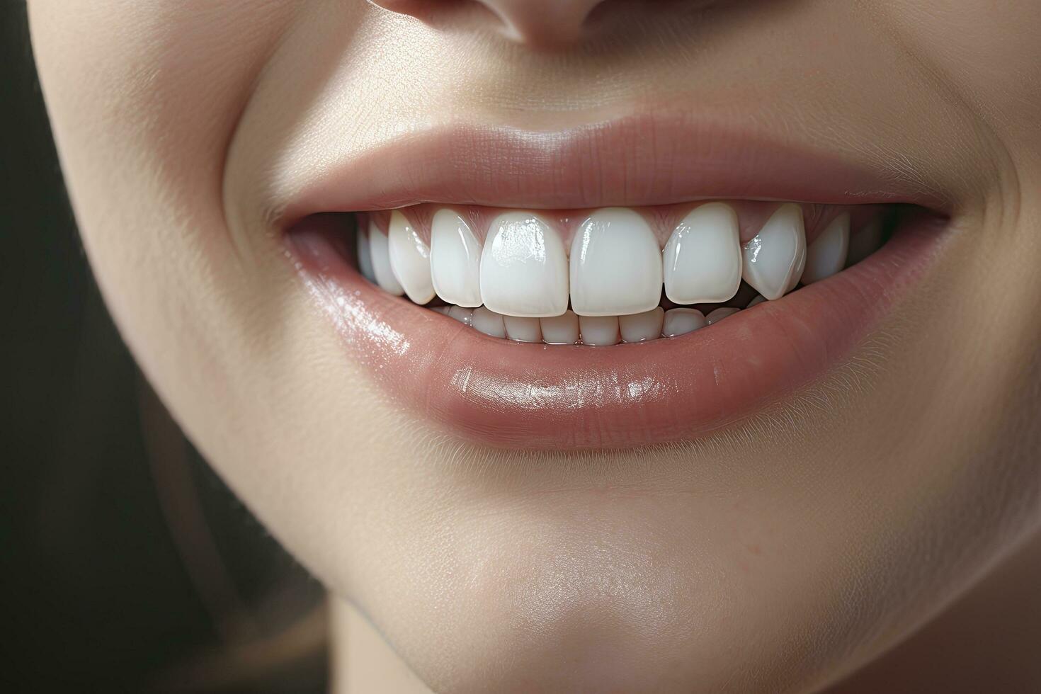 ai gerado fechar acima do uma sorrir com agradável branco dentes. ai gerado foto