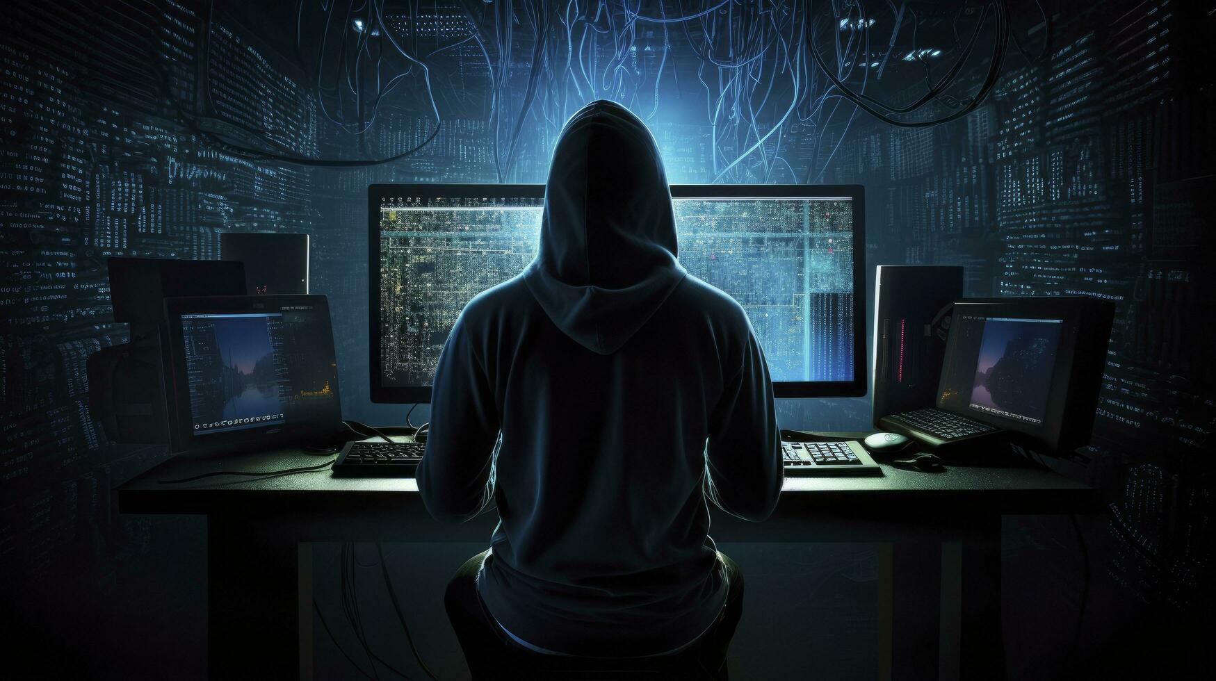 ai gerado hacker. uma vislumbre para dentro a mundo do cyber conspirações. ai gerado foto