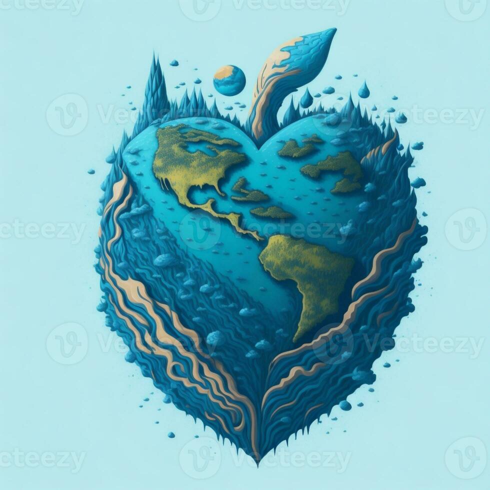 ai gerado em forma de coração globo amor para nosso planeta foto