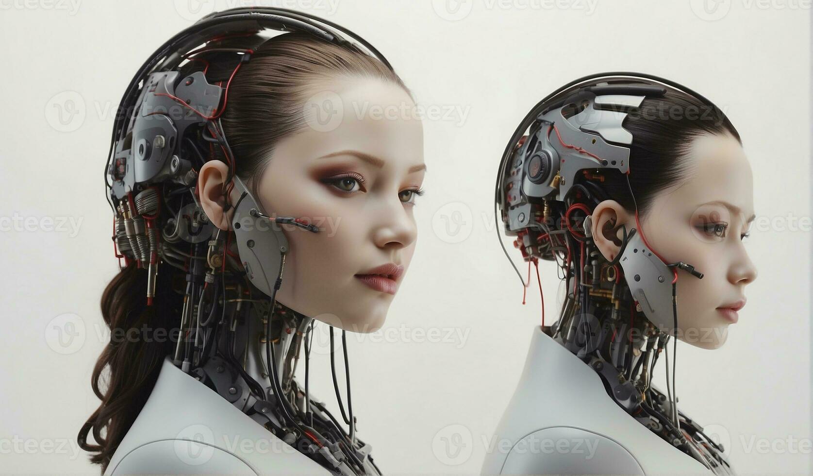 ai gerado ai fêmea cyborg futurista tecnologia artificial inteligência menina ilustração. foto