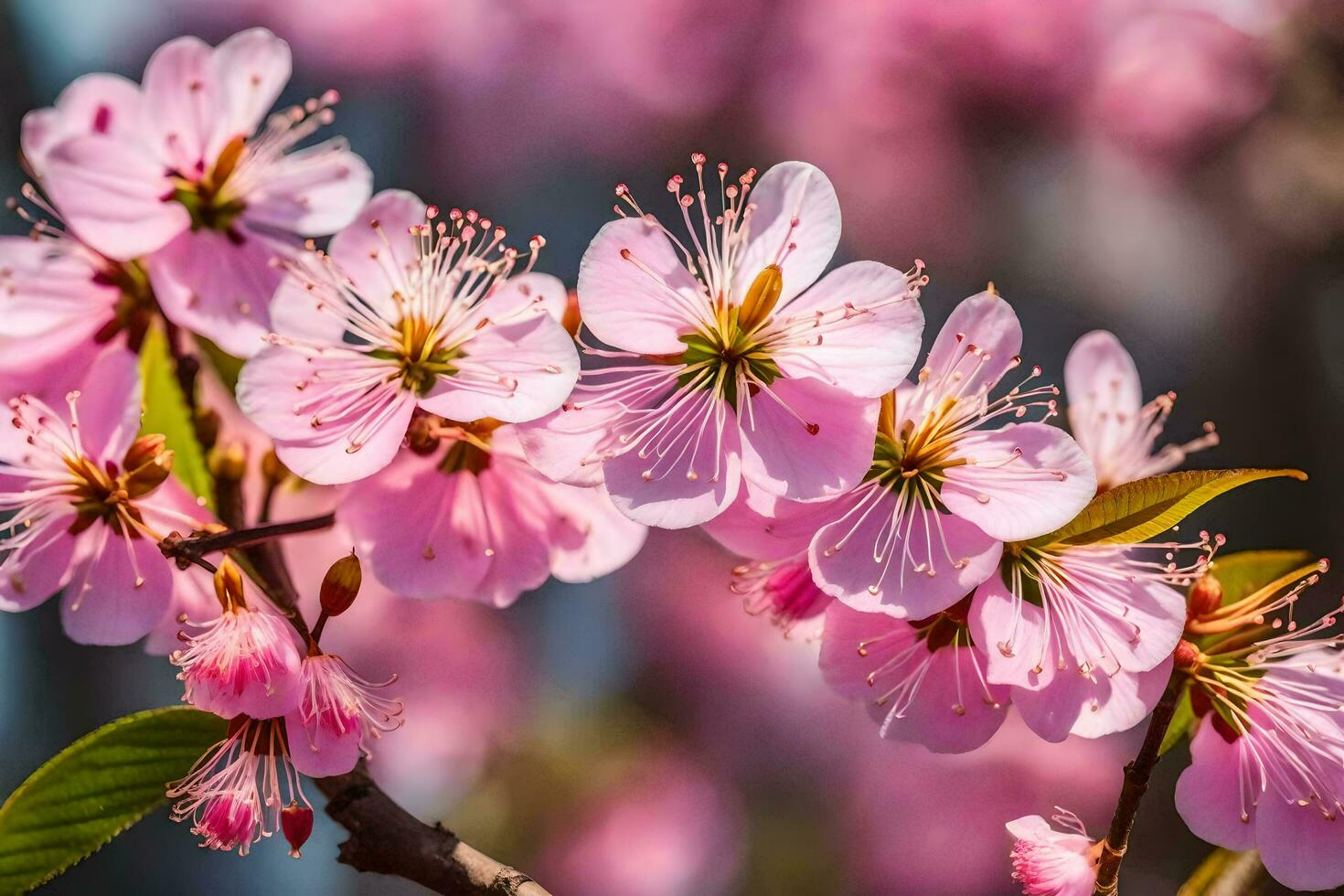 ai gerado Rosa flores em uma árvore ramo. gerado por IA foto