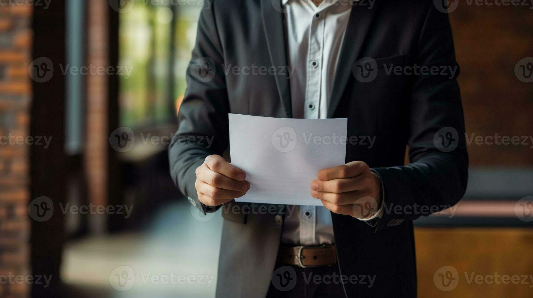 ai gerado homem de negocios segurando uma documento dentro dele mãos. fechar acima. o negócio conceito. foto