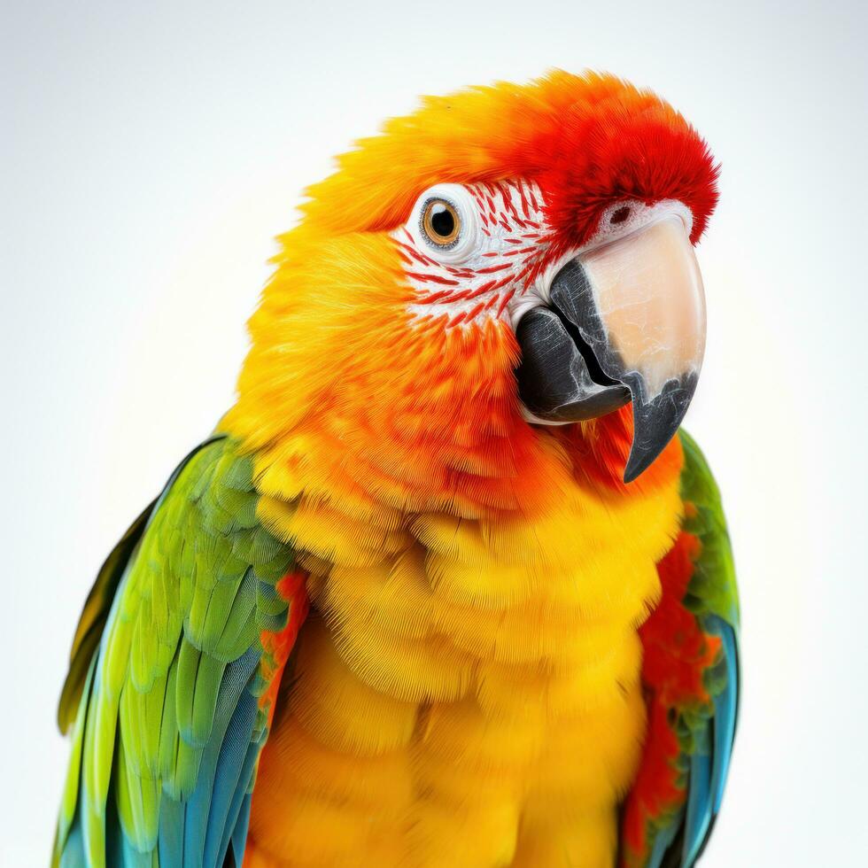 ai gerado isolado papagaio em branco, uma vibrante exibição do tropical beleza foto