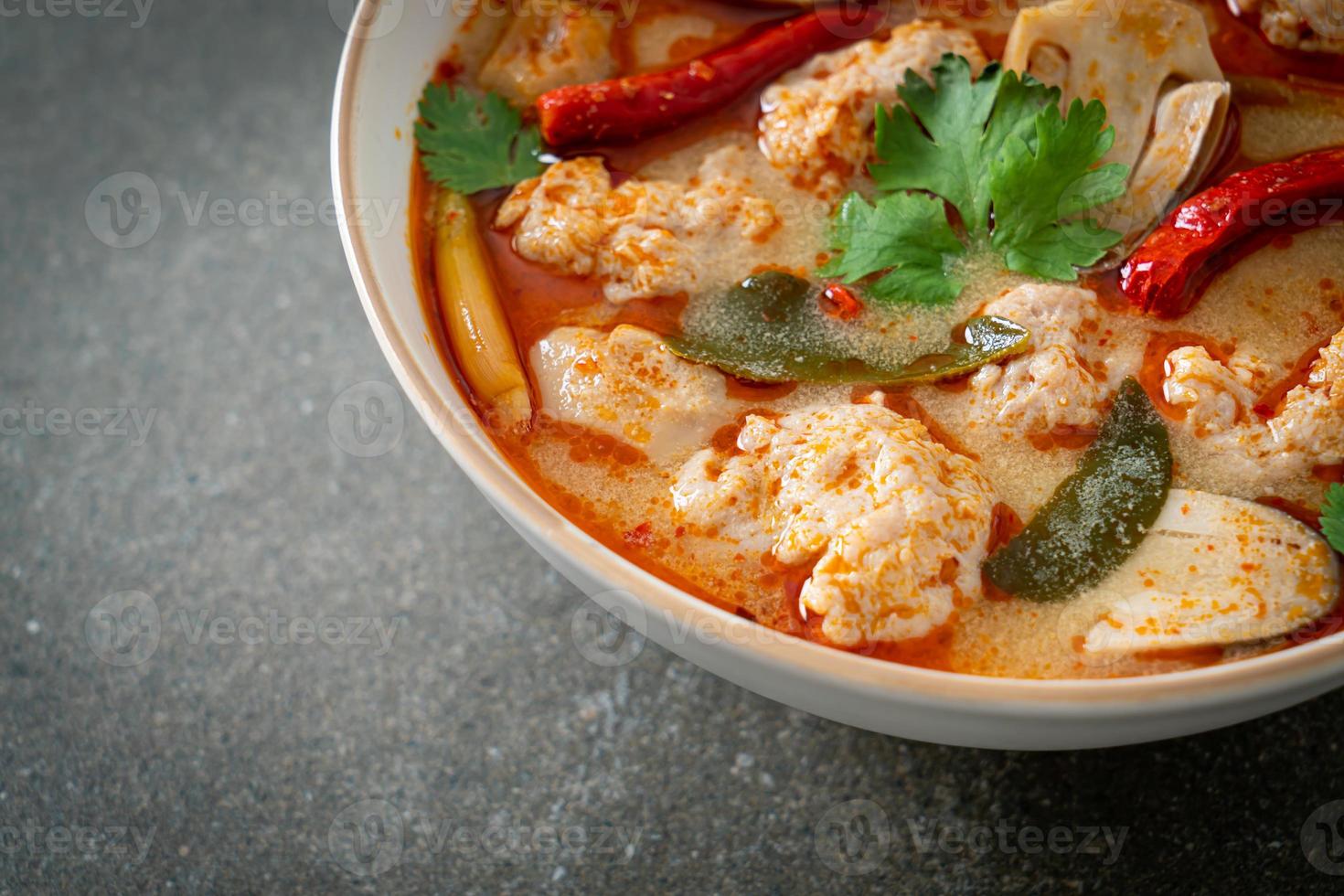 sopa de porco fervida picante com cogumelos - tom yum foto