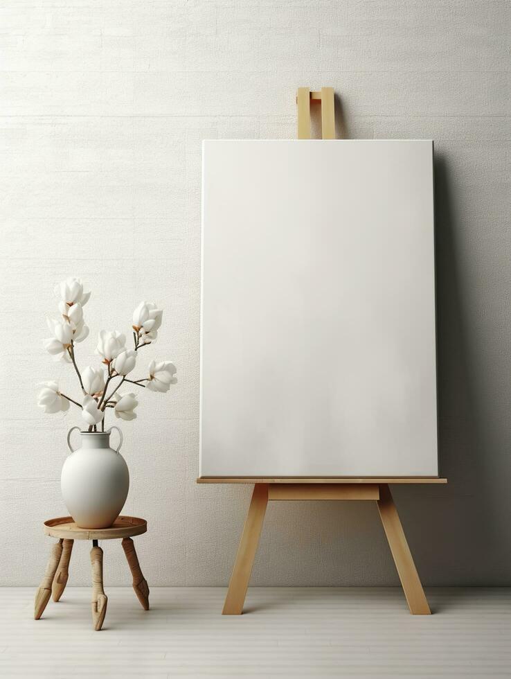 ai gerado branco tela de pintura para brincar com borrado tijolo parede quarto interior foto