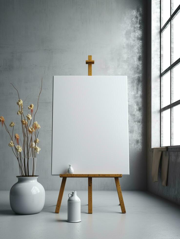 ai gerado branco tela de pintura para brincar com borrado tijolo parede quarto interior foto