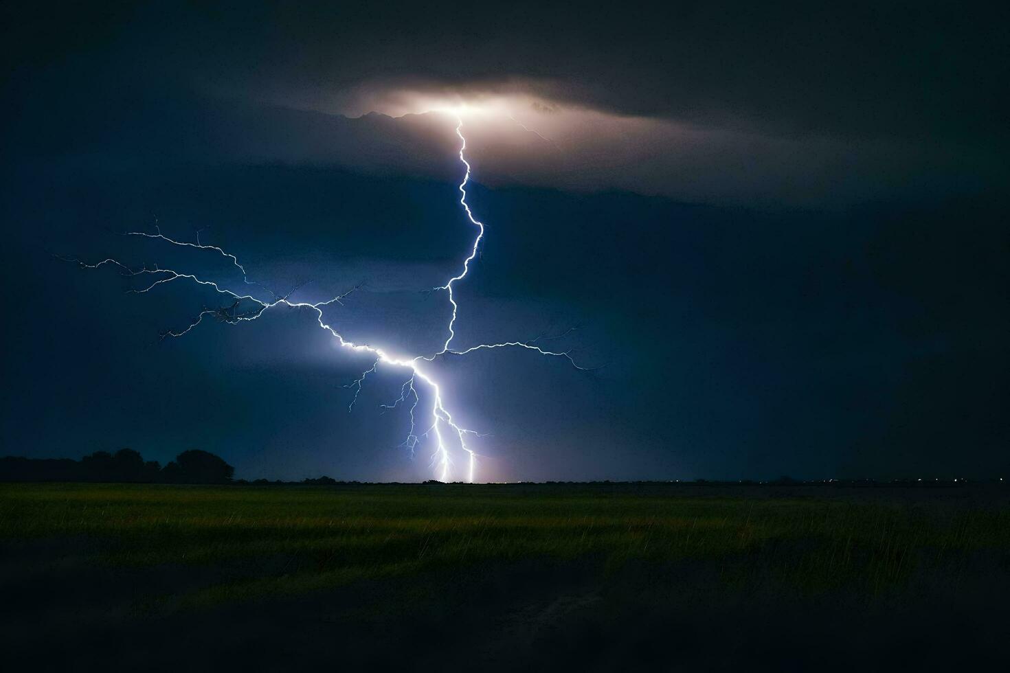 ai gerado relâmpago greves sobre uma campo dentro a Sombrio foto