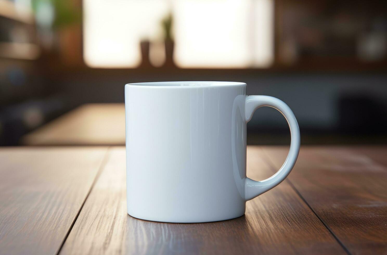 ai gerado uma branco café caneca é sentado em topo do uma mesa foto