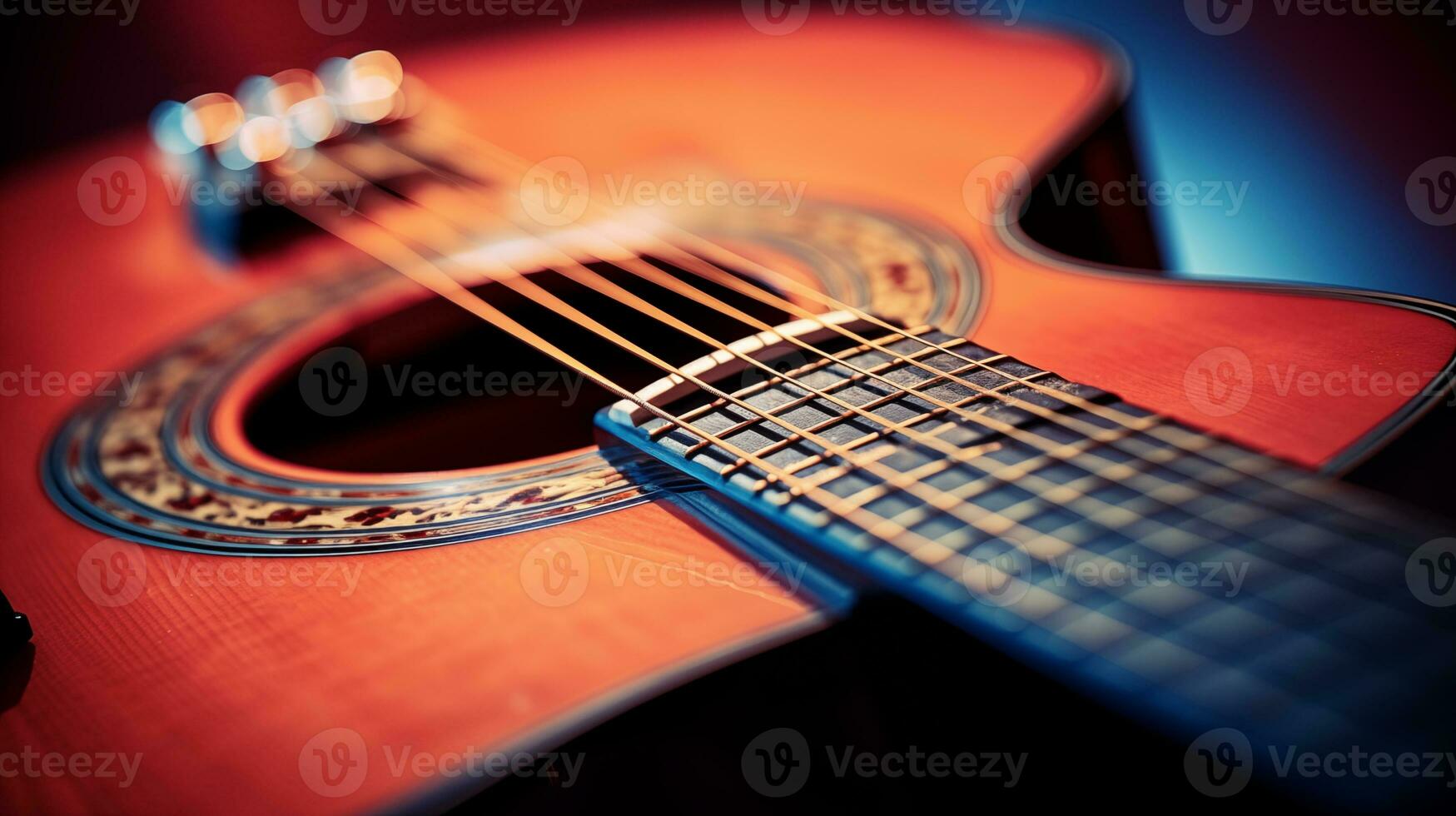 ai gerado musical instrumento acústico guitarra. macro fotografia. para bandeira ou papel de parede. foto