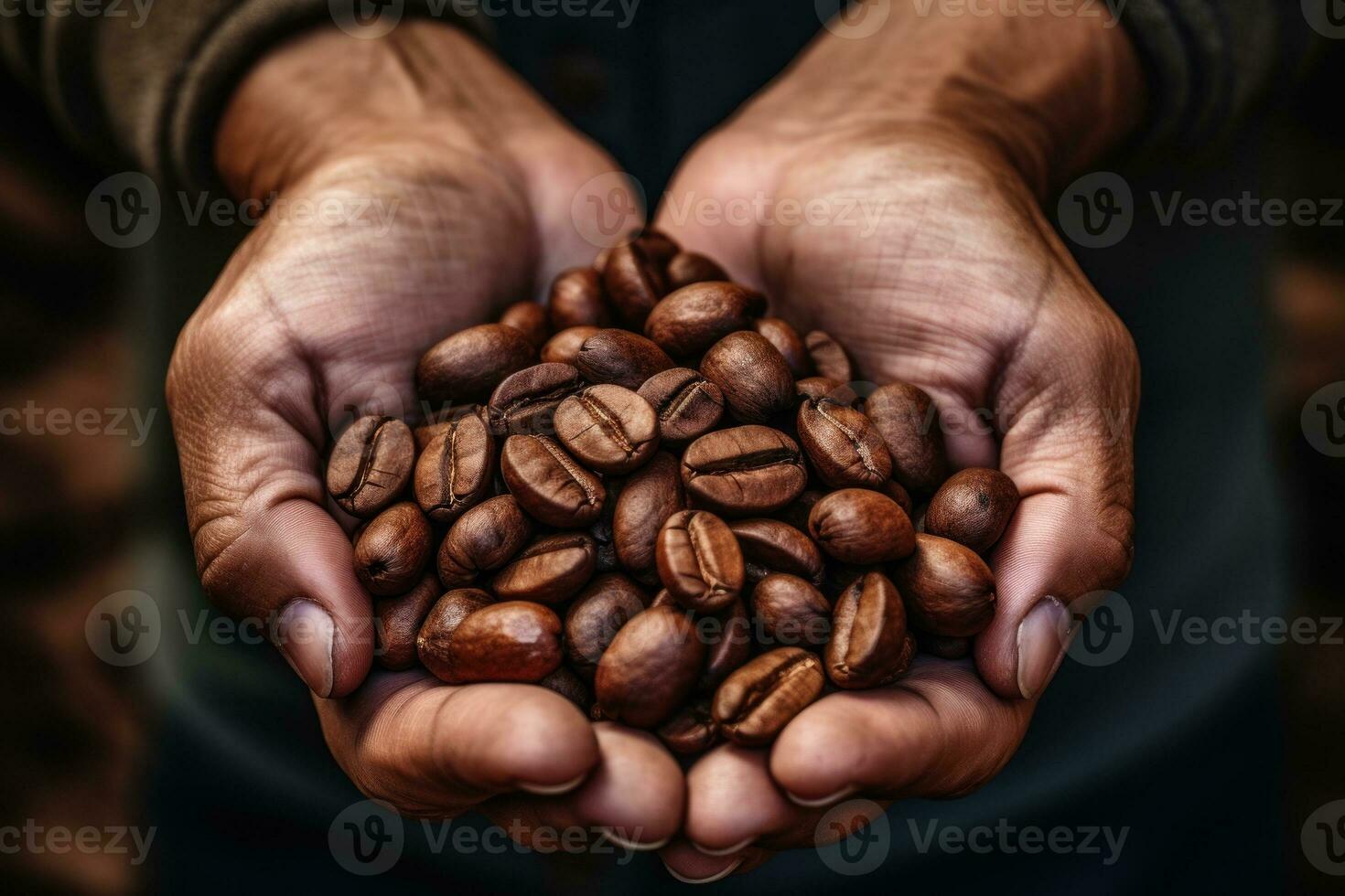 ai gerado mãos segurando assado café feijões. generativo ai foto