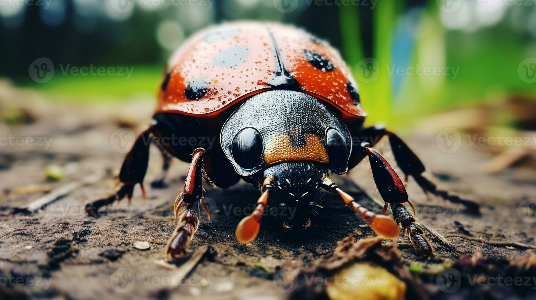 ai gerado foto do joaninha besouro em uma chão. generativo ai