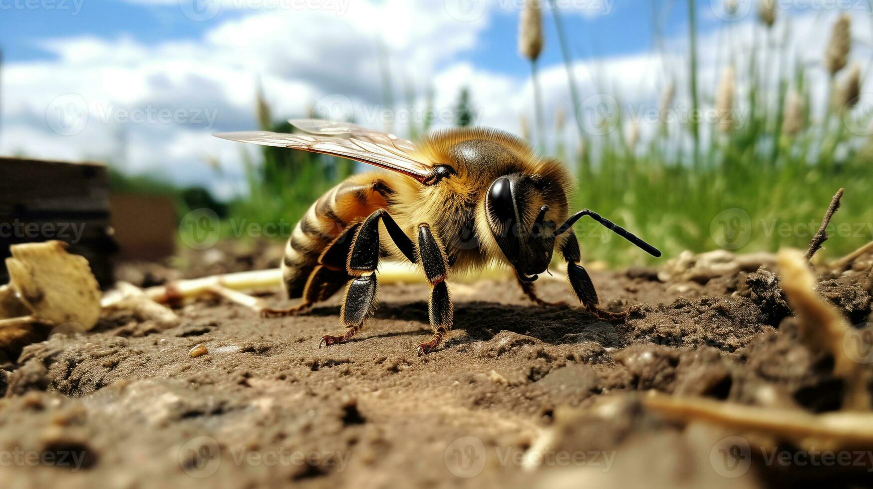 ai gerado foto do abelha em uma chão. generativo ai