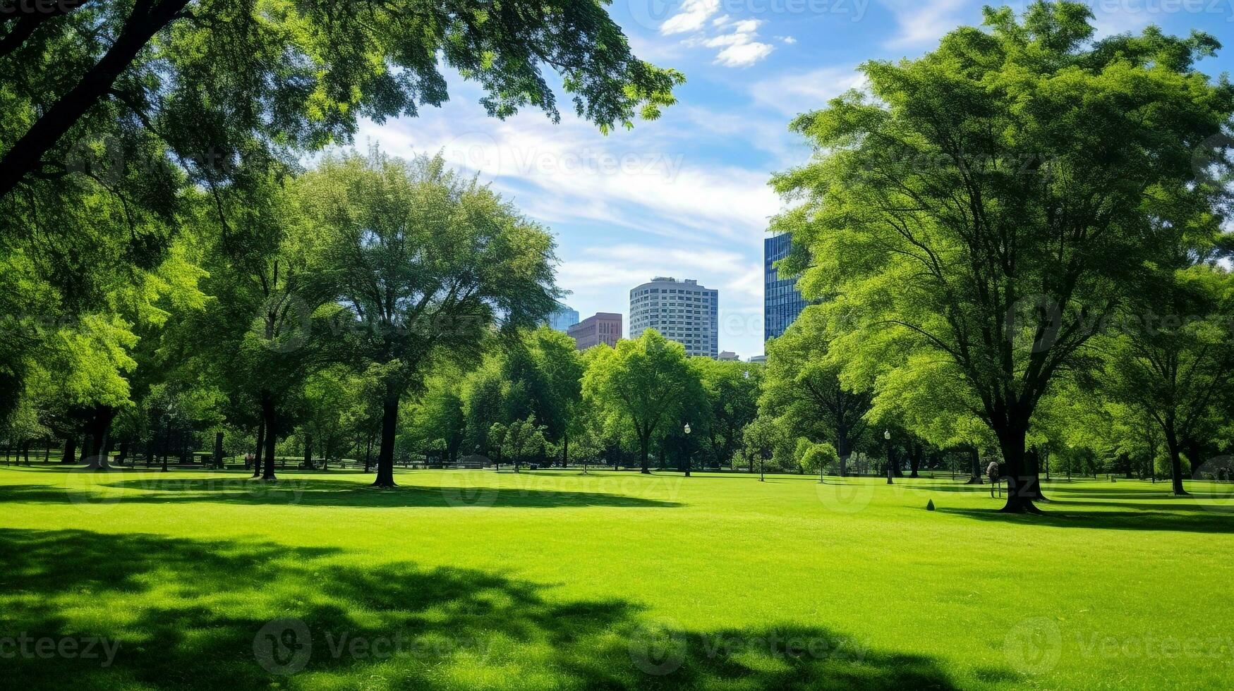 ai gerado uma foto do uma exuberante, verde parque dentro a coração do uma cidade. generativo ai