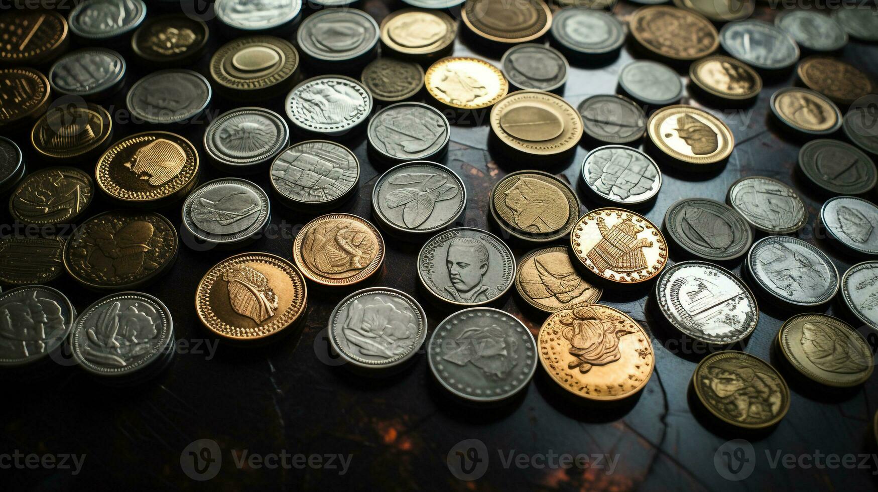 ai gerado foto do moedas do vários denominações formando uma caminho. generativo ai