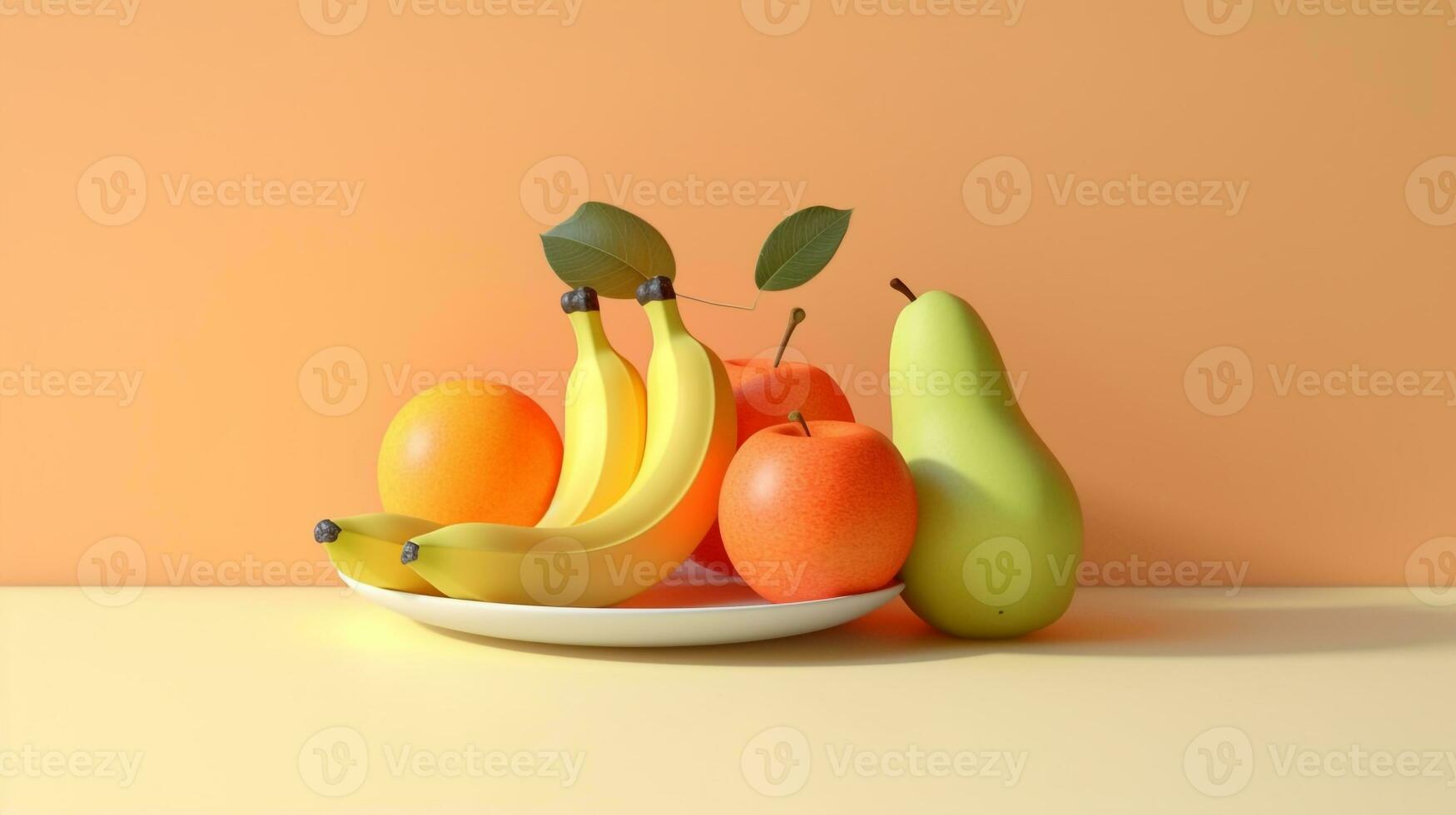 ai gerado lindo arranjo do laranja, maçã, pera, banana, e uva em mesa. generativo ai foto