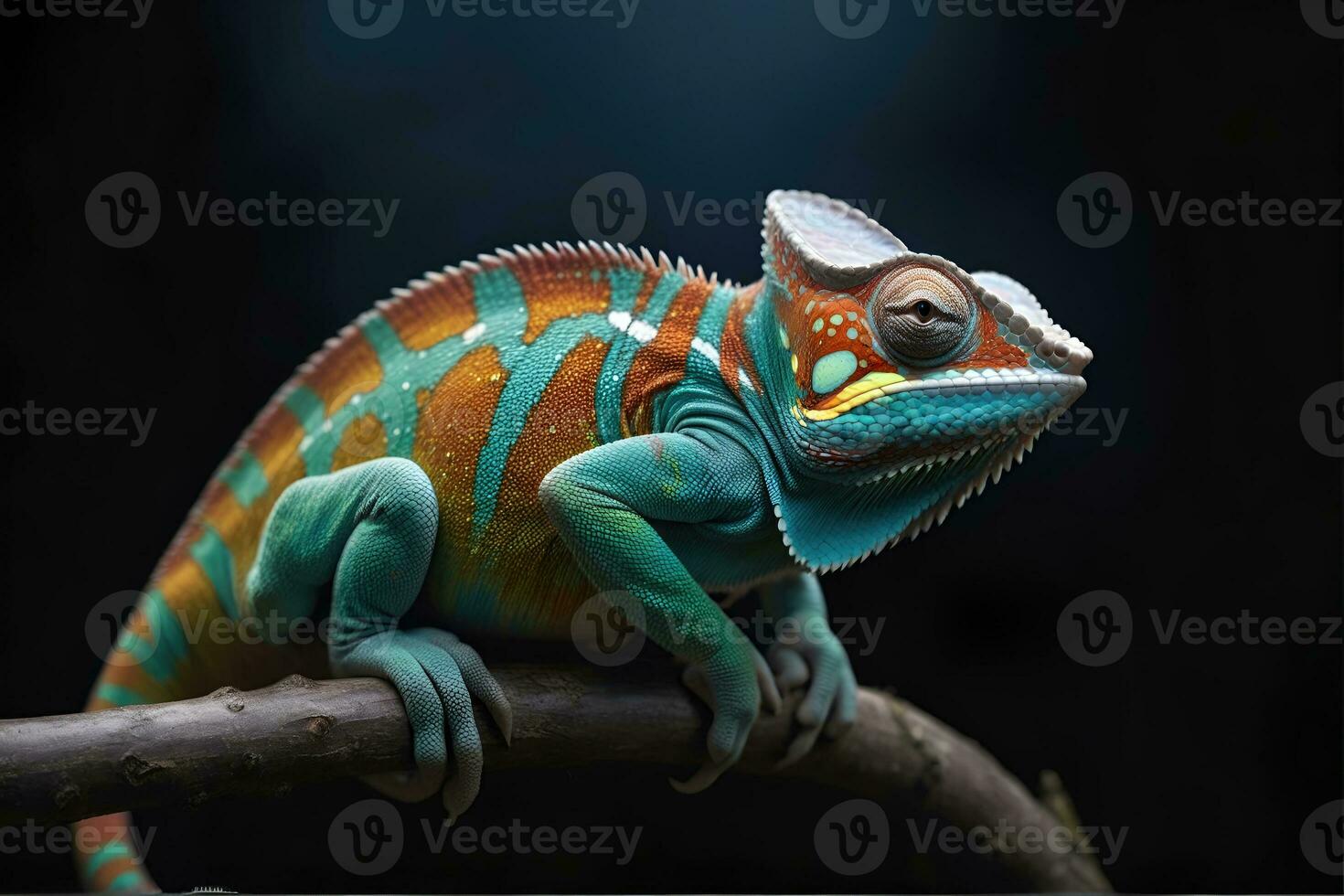 ai gerado fechar-se foto exótico réptil do camaleão com vários cores do natureza