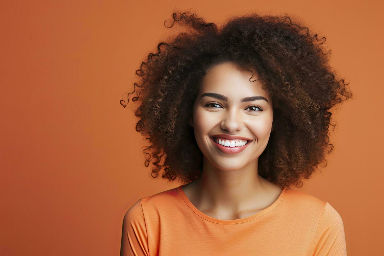 ai gerado alegre risonho jovem mulher retrato foto