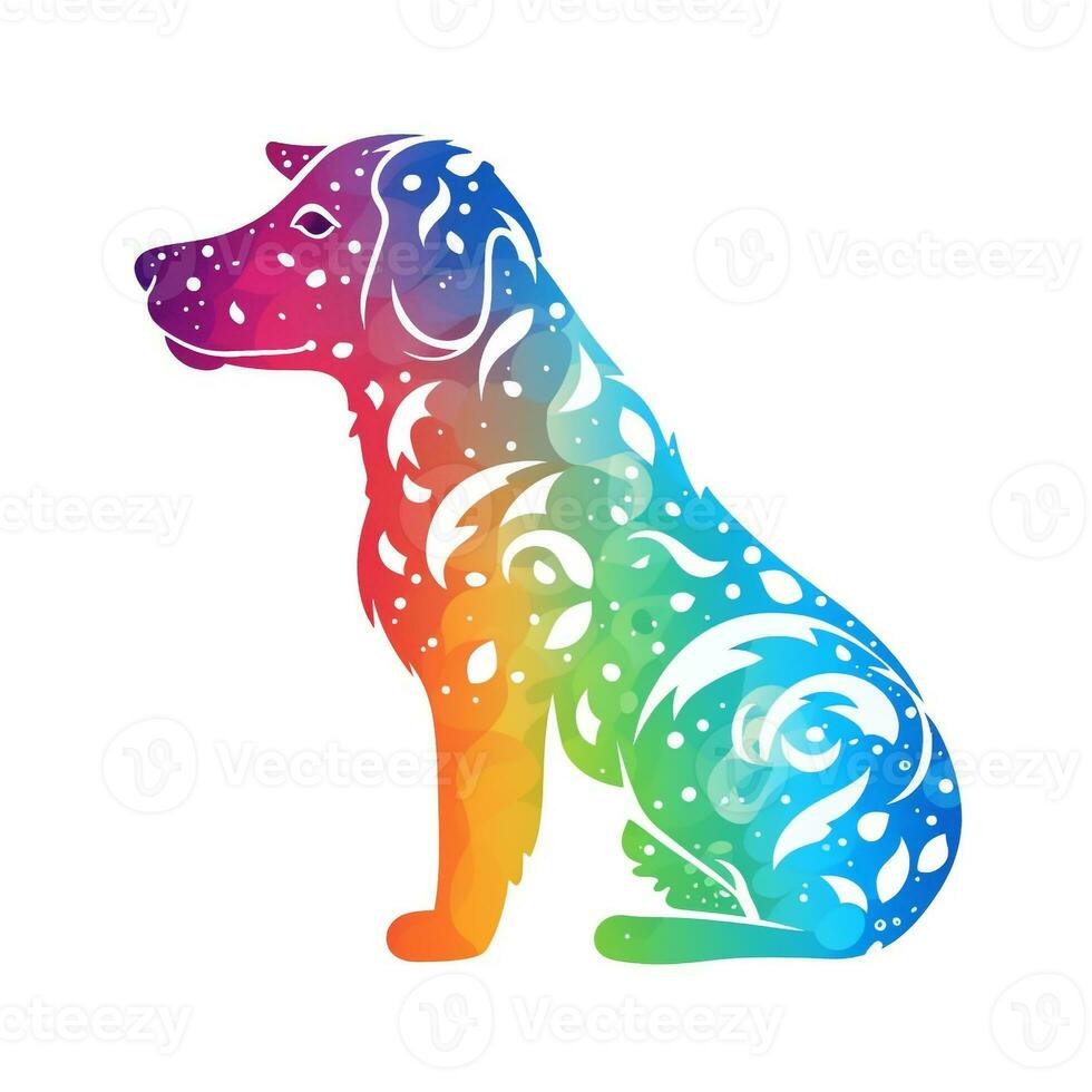 ai gerado esboçado logotipo apresentando cachorro dentro arco Iris em uma branco fundo. generativo ai foto