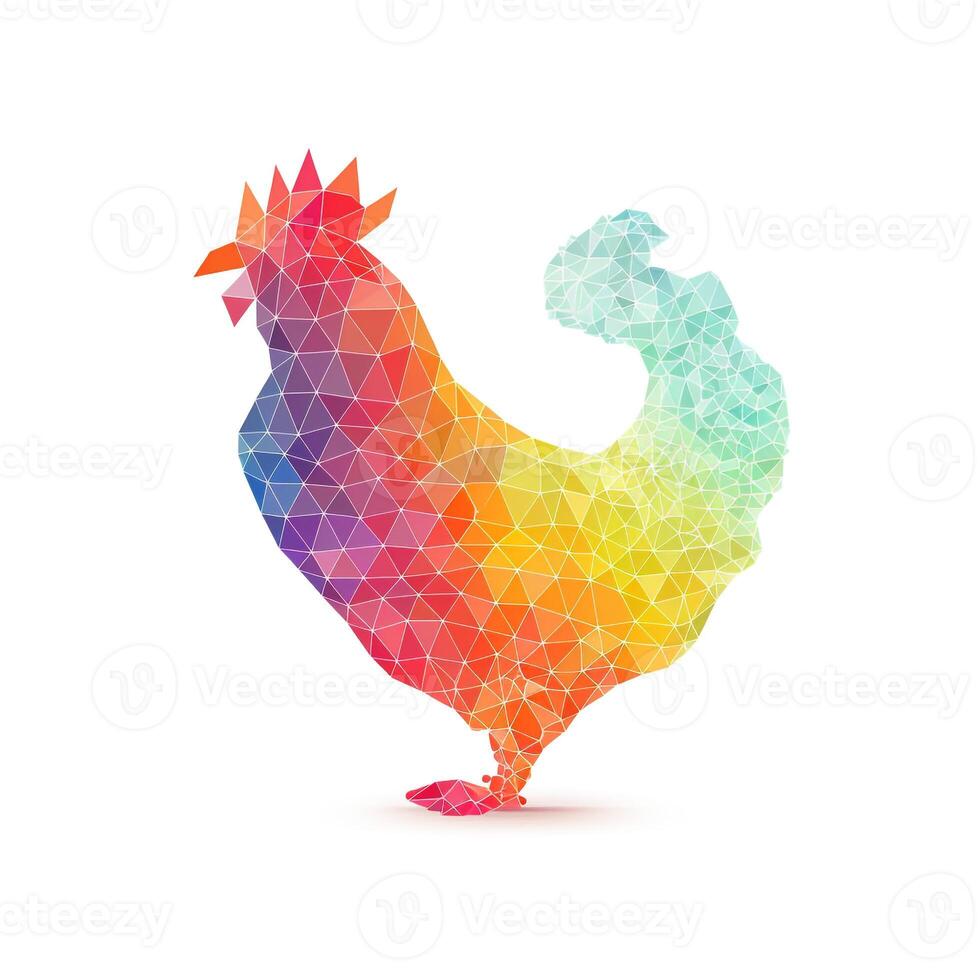 ai gerado esboçado logotipo apresentando frango dentro arco Iris em uma branco fundo. generativo ai foto