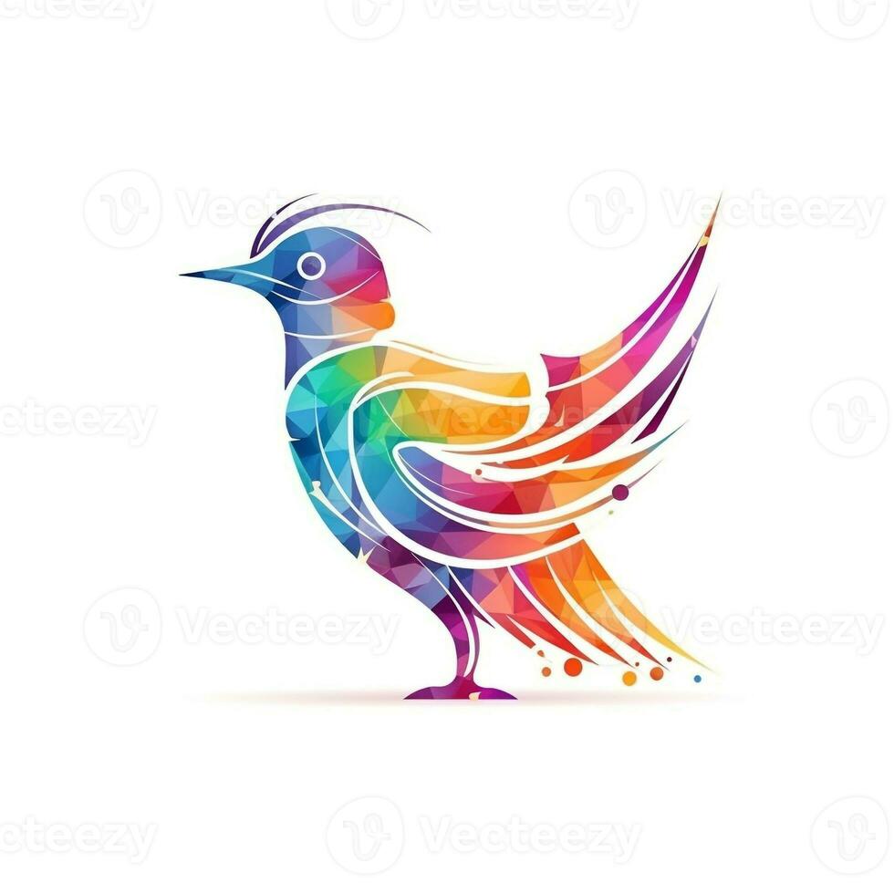 ai gerado esboçado logotipo apresentando pássaro dentro arco Iris em uma branco fundo. generativo ai foto
