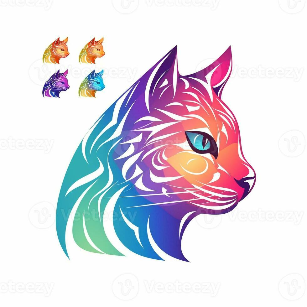 ai gerado esboçado logotipo apresentando gato dentro arco Iris em uma branco fundo. generativo ai foto