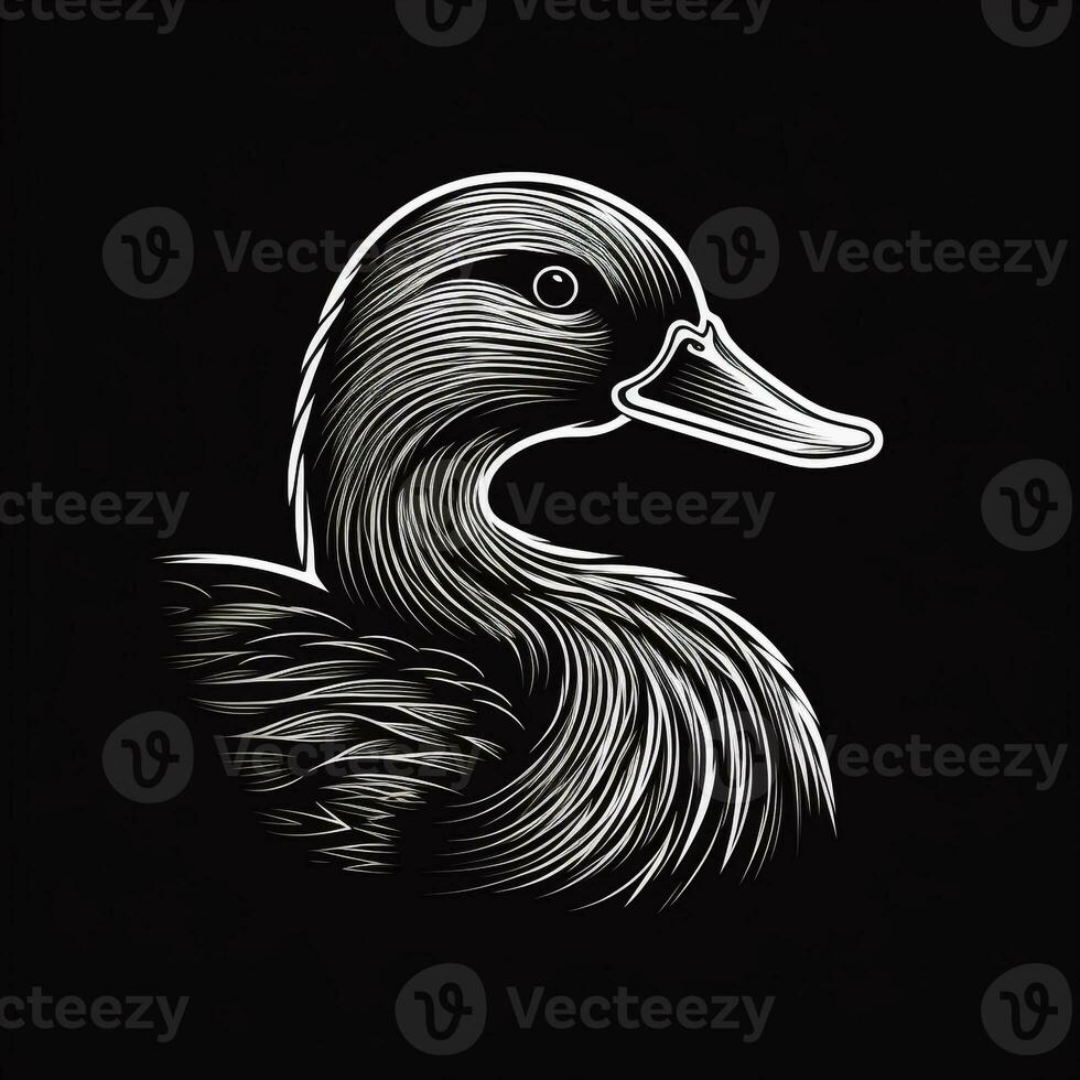 ai gerado esboçado logotipo apresentando uma Pato dentro branco em uma Preto fundo. generativo ai foto