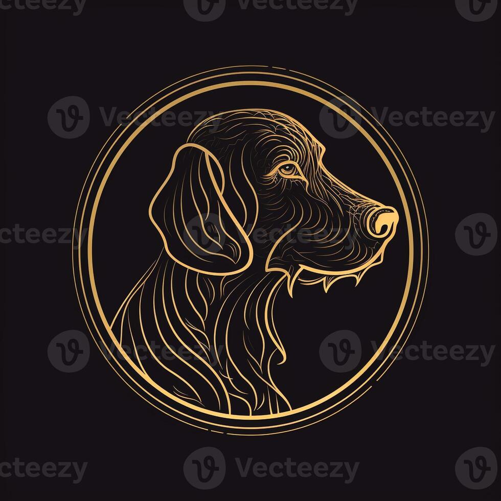 ai gerado esboçado logotipo apresentando uma cachorro dentro ouro em uma Preto fundo. generativo ai foto