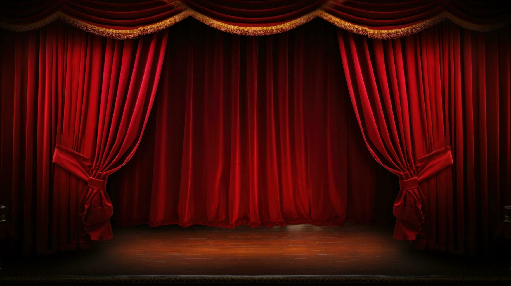 ai gerado uma clássico teatro etapa com vermelho veludo cortinas e Customizável cópia de texto foto