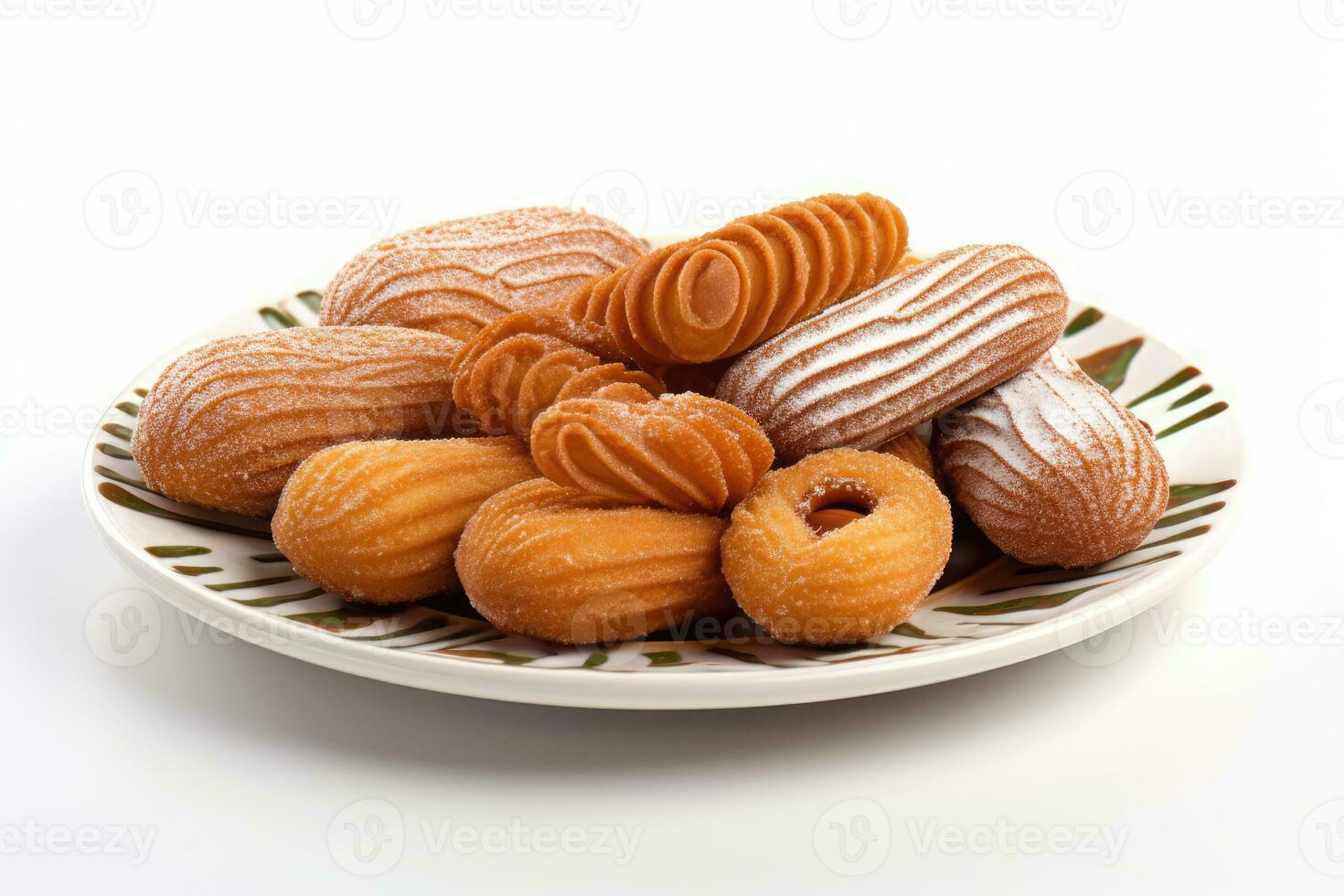 ai gerado delicioso coleção do rosquinhas em uma prato foto