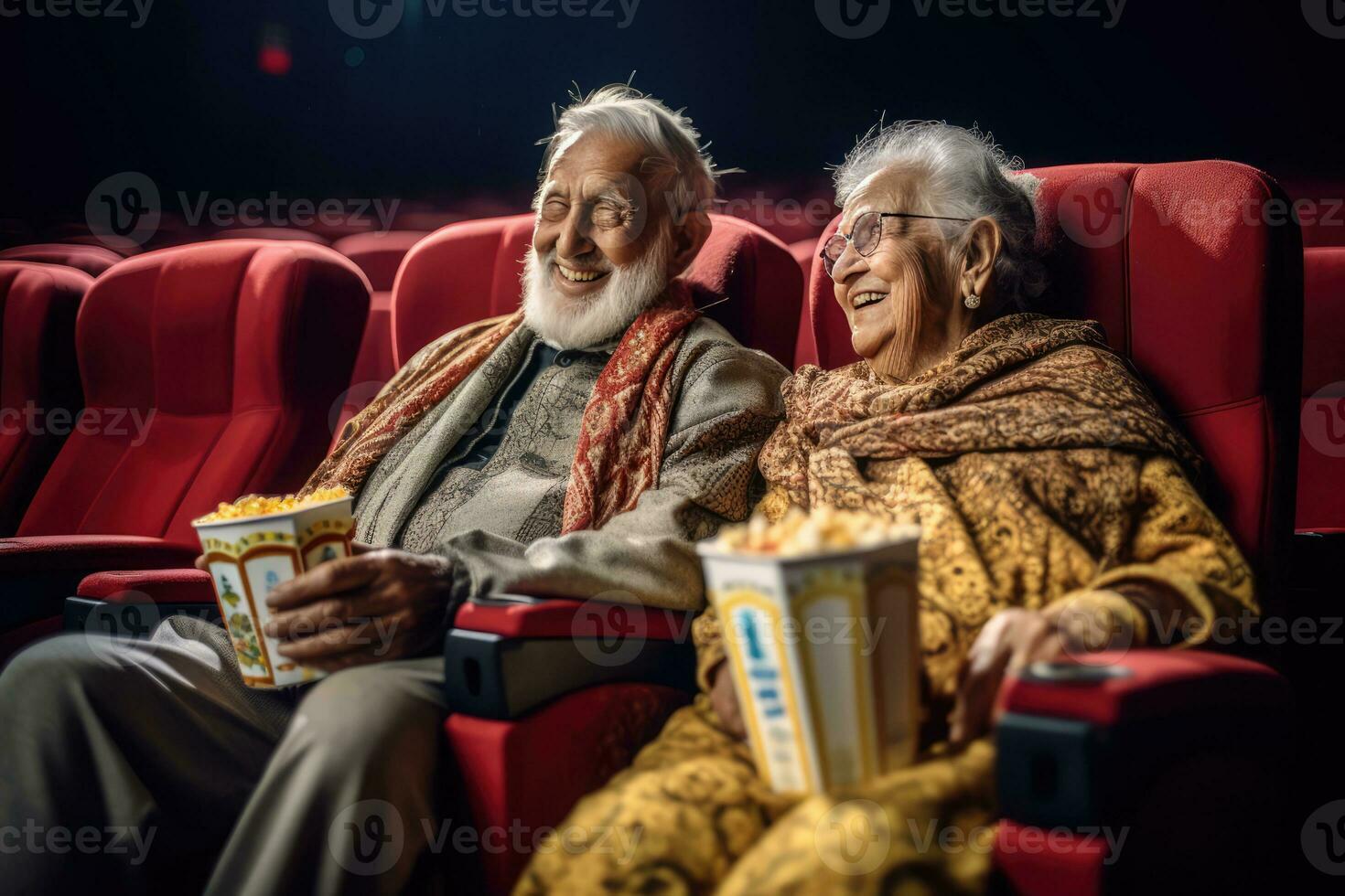 ai gerado uma casal desfrutando seus Tempo às a filmes foto