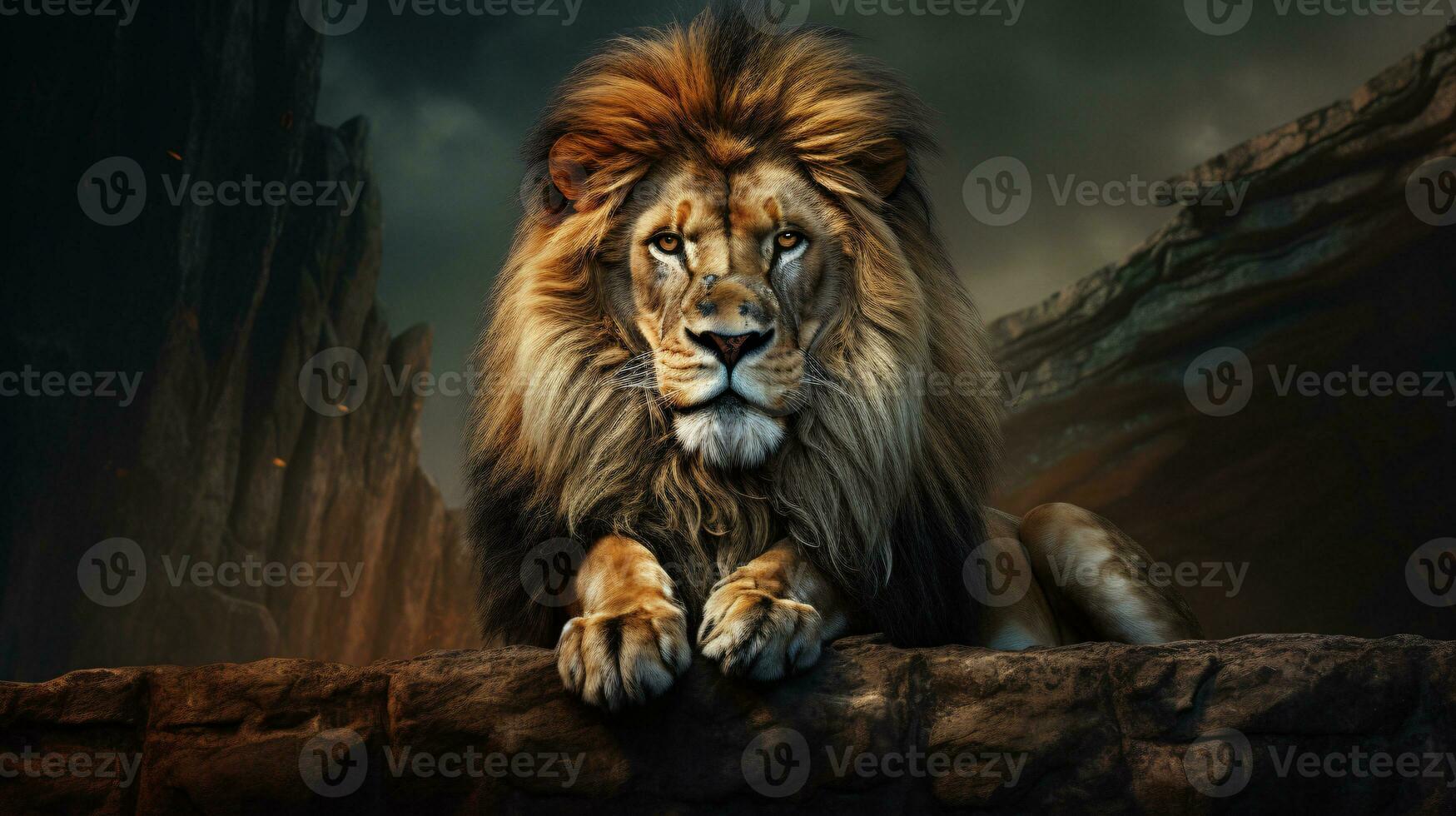 ai gerado Visão do uma selvagem leão foto