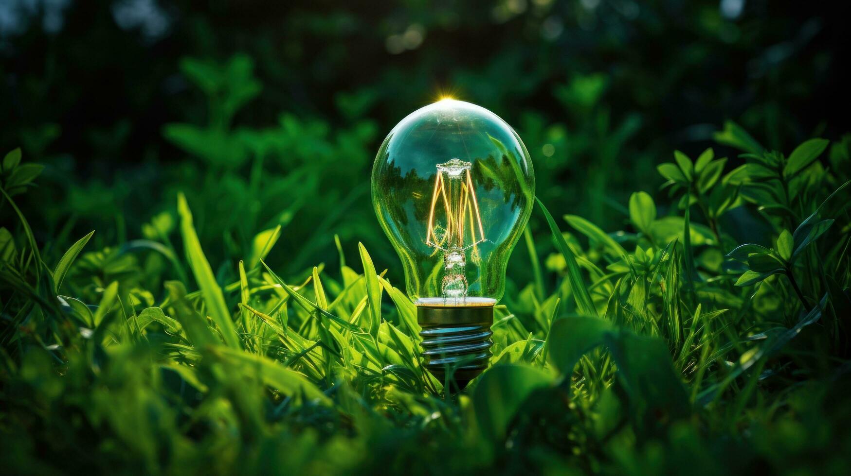 ai gerado uma luz lâmpada dentro a Relva com luz solar dentro a fundo foto