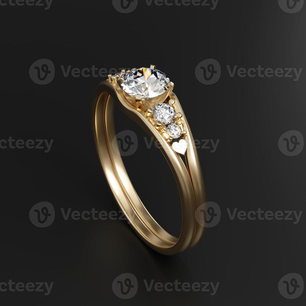anel de diamante de ouro isolado em fundo preto renderização 3d foto