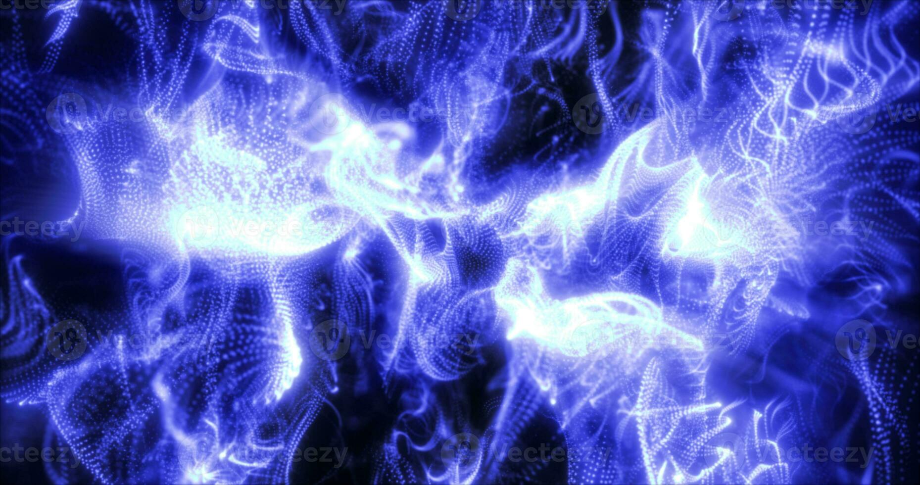 abstrato azul ondas e fumaça a partir de partículas do energia mágico brilhante brilhando líquido, fundo foto