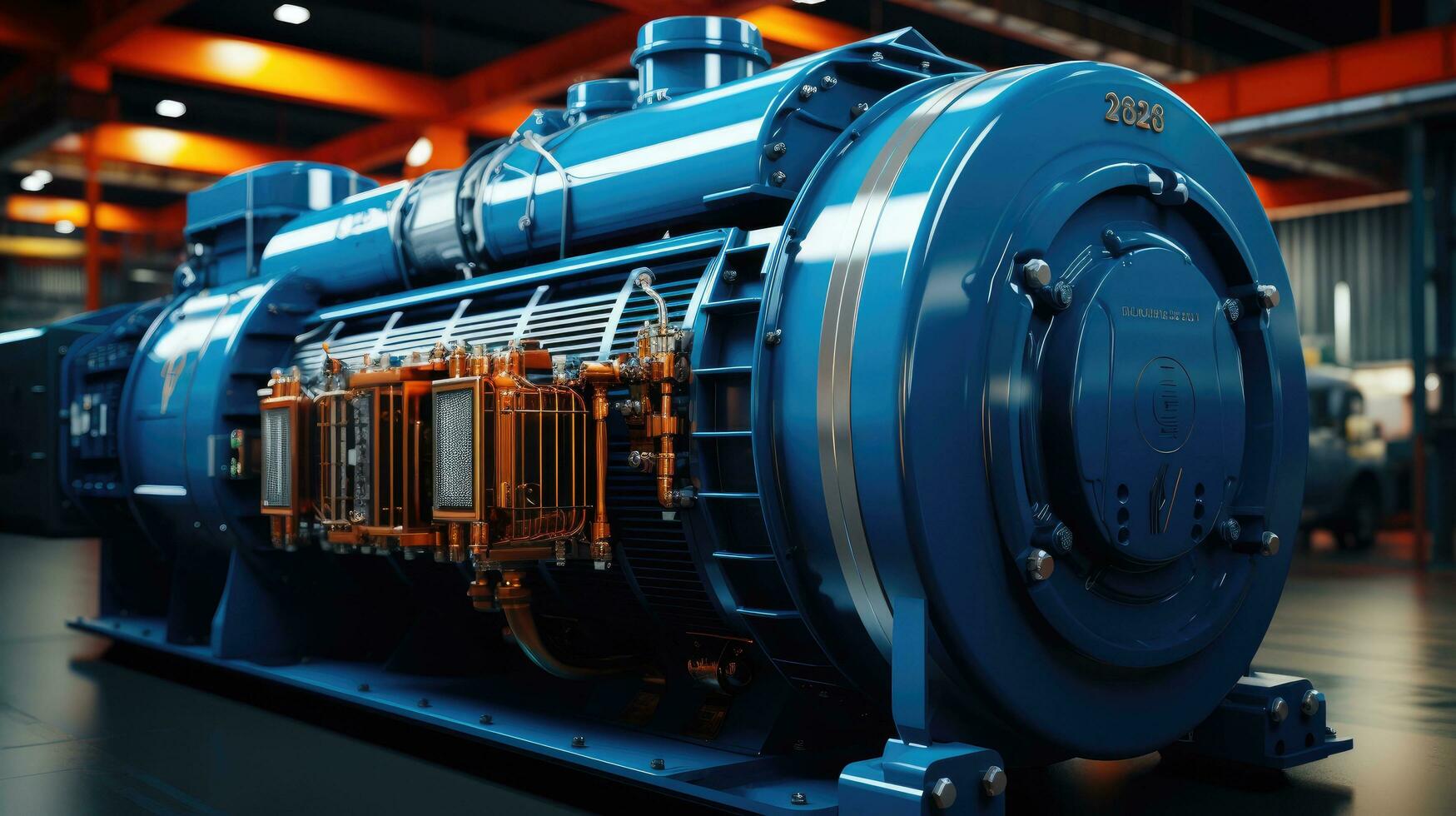 ai gerado ampla industrial compressor para químico Produção com a assíncrono elétrico motor dentro uma Produção quarto ai gerado imagem foto