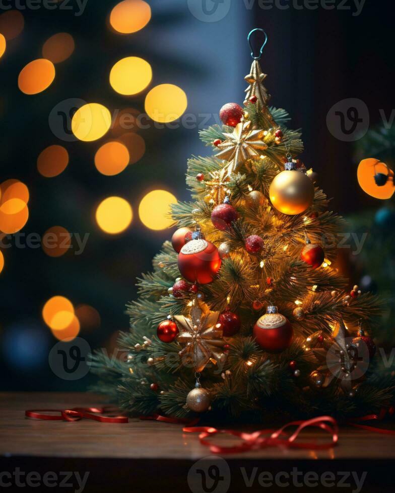 ai gerado Natal árvore belas decorado com festivo enfeites foto