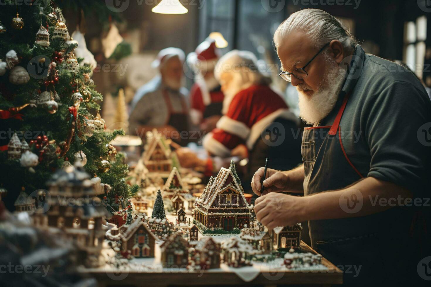 ai gerado Natal decorado Vila, festivo feriado espírito dentro intrincado detalhe foto